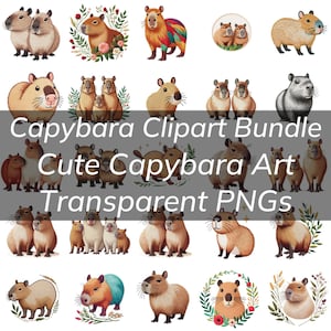Plus de 50 Bundle de cliparts Capybara brodés faux, haute résolution PNG Transparent coloré Clipart Capybaras faux brodés, cadeau pour les amateurs de Capybara