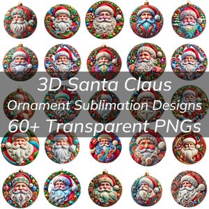 60+ 3D Santa Claus Christmas Ornament Sublimation PNG Christmas Round Ornament PNG 3D Santa Ornament Instant Download Digital File