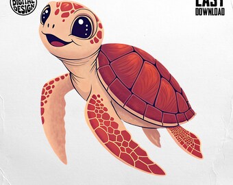 かわいいカメのPNGデザイン6選、子ガメのクリップアート、ウミガメのPNG、カメの昇華プリント、子供向けPNG、デジタルダウンロード、商用利用可