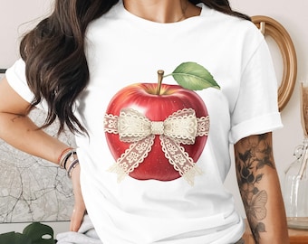 Red Apple PNG, Apple Clipart, Lace Bow Png, Digital Download, Apple Sublimation, Teacher Appreciation, Autumn Png, Fall Png, Coquette Style