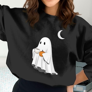 Spooky Season Ghost Png, Coffee Ghost Clipart, Pumpkin Ghost Digital Download, Halloween Png, Ghost with Pumpkin, Fall Png