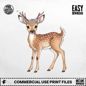 Deer PNG, Deer Clipart, Floral Deer, Baby Deer Png, Antler Png, Sublimation Png, Digital Download