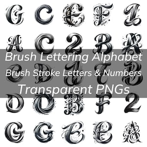 Pacote de letras de alfabeto com pincel, letras e números de estilo pincelado, PNG transparente, letras do alfabeto com pincel preto, fonte de letra de pincel