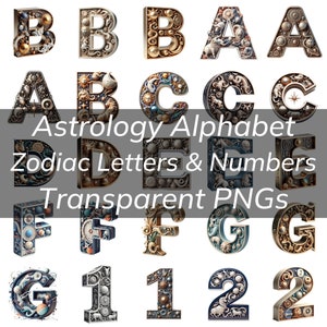 Astrologie Alphabet Bundle, Sternzeichen Buchstaben & Zahlen Transparent PNG, Astrologie Thema, Astrologische Zeichen, Horoskop, Sternzeichen, kosmisches Alphabet