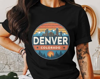 Denver Colorado T-Shirt, Retro Cityscape Design, Vintage Denver Tee, Colorado Mountains Shirt, 80s Style Denver T-Shirt