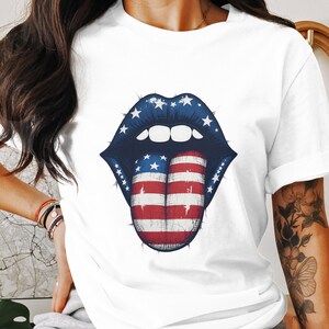 Labios con bandera estadounidense PNG, clipart de labios del 4 de julio, labios patrióticos PNG, labios con bandera de EE. UU., diseño de sublimación, descarga digital