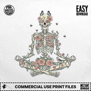 Floral Skeleton PNG, Yoga Skeleton Clipart, Meditation Skull Png, Butterfly Skull, Flower Skull, Sublimation Png, Digital Download
