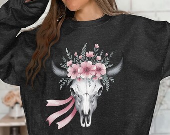 Floral Bull Skull PNG, Cow Skull Png, Western Png, Flower Skull Png, Boho Skull, Coquette Bow Style, Digital Download, Coquette Aesthetic
