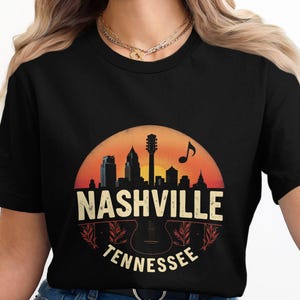 Nashville Cityscape Retro Design T-Shirt, Vintage Nashville Tee, Music City Souvenir, Tennessee Skyline Shirt, Retro Nashville Gift