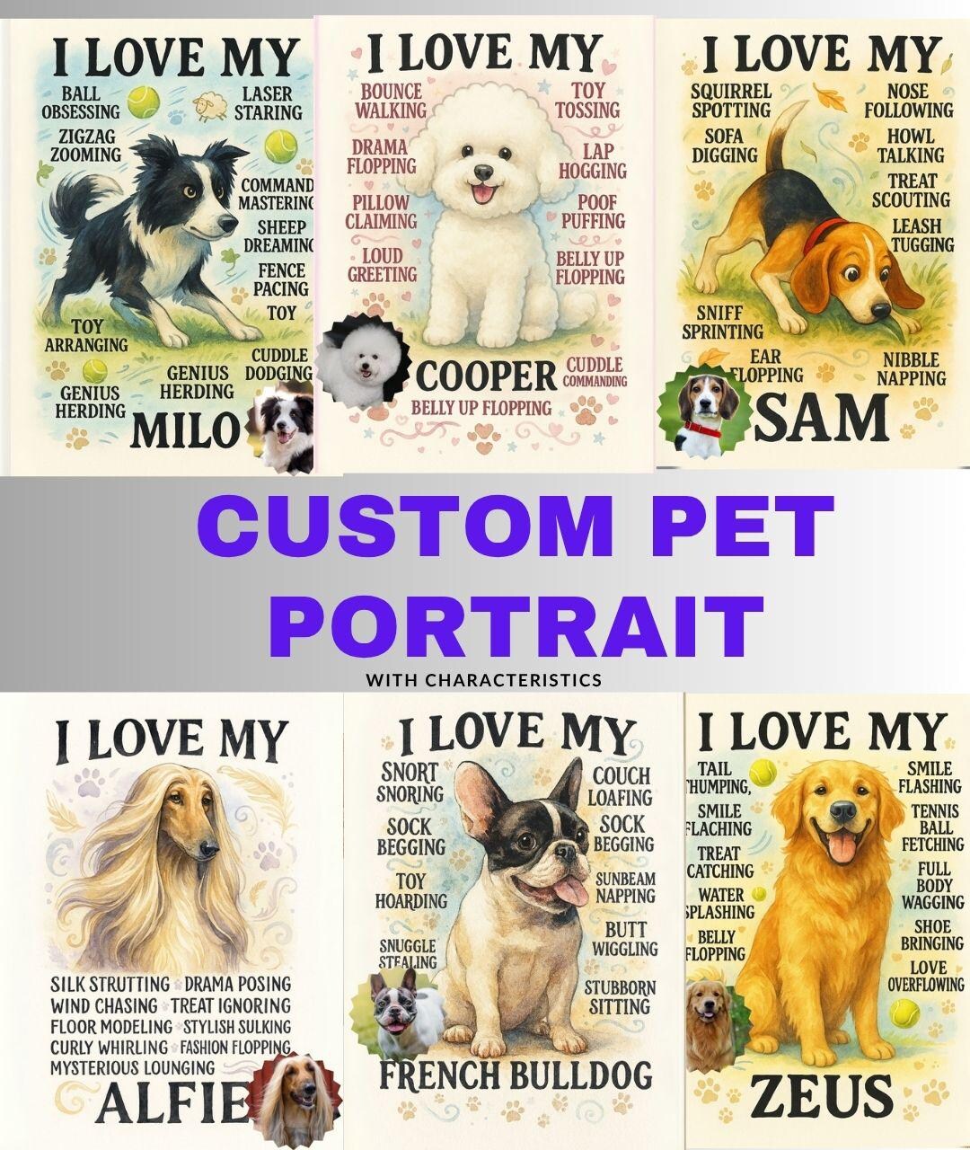 写真からカスタム水彩画ペット肖像画、特徴付き、カスタム犬肖像画