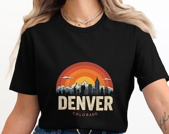 Denver T-Shirt Retro Cityscape Skyline Design, Vintage Denver Colorado Tee, Urban Sunset Graphic Shirt