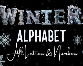 Winter Alphabet Letters Bundle, Winter PNG Letters, Numbers, Winter Clipart, Winter Transparent Letters PNG, Winter Theme Alphabet Bundle