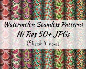 50+ Watermelon Seamless Patterns Summer Vibes with Watermelon Slices, Digital Download Printable Paper, Gift Wrap, Digital scrapbooking