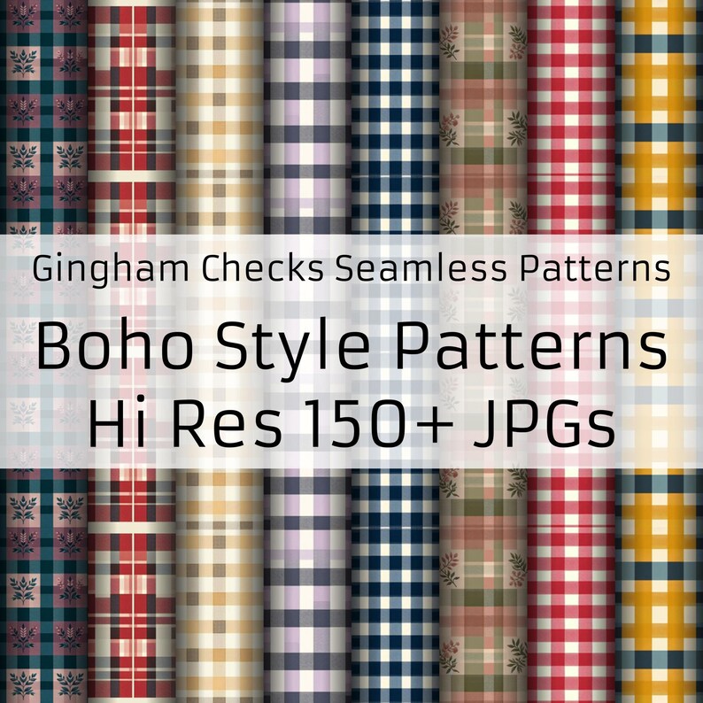Boho Checkers 150+ Gingham Checks Boho Seamless Pattern Bundle, With All Colors ...