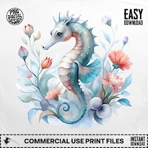 Seahorse PNG, Watercolor Seahorse, Floral Seahorse, Ocean Png, Sea Life Png, Sublimation Png, Digital Download