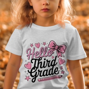 Hello Third Grade PNG, Back to School Png, Teacher Png, 3rd Grade Png, Bow Png, Heart Png, Digital Download