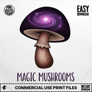 Magic Mushrooms PNG, Galaxy Mushroom Clipart, Psychedelic Png, Digital Download, Printable Art