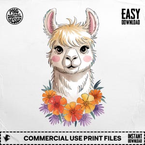 Floral Llama Png, Cute Llama Clipart, Llama Png, Boho Flower Llama, Alpaca Png, Sublimation Png, Digital Download