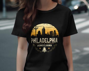 Philadelphia Cityscape Retro Design T-Shirt, Vintage Philadelphia Skyline Tee, Classic Philadelphia Shirt, Pennsylvania Gift