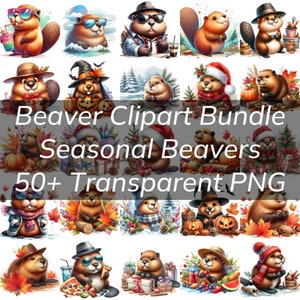 50+ Quirky Beaver Clipart Bundle, Cool, Funny Beaver Clipart, PNG trasparente, Halloween, Autunno, Natale Tema stagionale Beavers Clipart