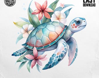 Floral Sea Turtle PNG, Turtle Clipart, Flower Png, Boho Turtle, Sublimation Png, Digital Download, Turtle Design