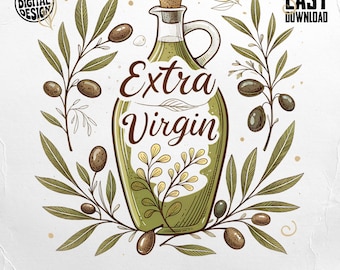 Extra Virgin Olive Oil PNG, Olive Branch Clipart, Kitchen Png, Botanical Png, Food Png, Sublimation Png, Digital Download