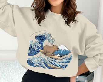 Capybara Surfing PNG, Great Wave, Fuji Png, Capybara Png, Ukiyo Digital Download, Cute Animal, T-shirt, Sublimation Png