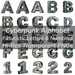 Cyberpunk Alphabet PNG Cyberpunk Neon Letters Numbers Digital Download Futuristic Letters Text Design Elements Cyberpunk Font Letters