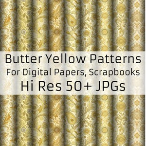 50+ Butter Yellow Seamless Patterns, Butter Yellow Floral Digital Papers, Sorbet shades, Digital background, Digital Download