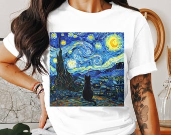 Starry Night Cat PNG, Van Gogh Cat, Digital Download, Cat Art, Cat Png, Starry Night Png, Printable Art, Digital Art