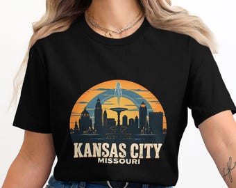 Kansas City Retro Cityscape T-Shirt, Missouri Skyline Graphic Tee, Vintage Urban Design Shirt, Cool Gift for Kansas City Lovers
