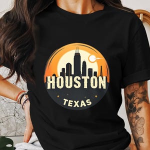 Houston Texas Retro Stadtbild Design T-Shirt, Vintage Houston Skyline Grafik-T-Shirt, klassische Stadtansicht Houston T-Shirt