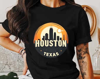 Camiseta con diseño de paisaje urbano retro de Houston, Texas, camiseta con gráfico vintage del horizonte de Houston, camiseta clásica con vista de la ciudad de Houston