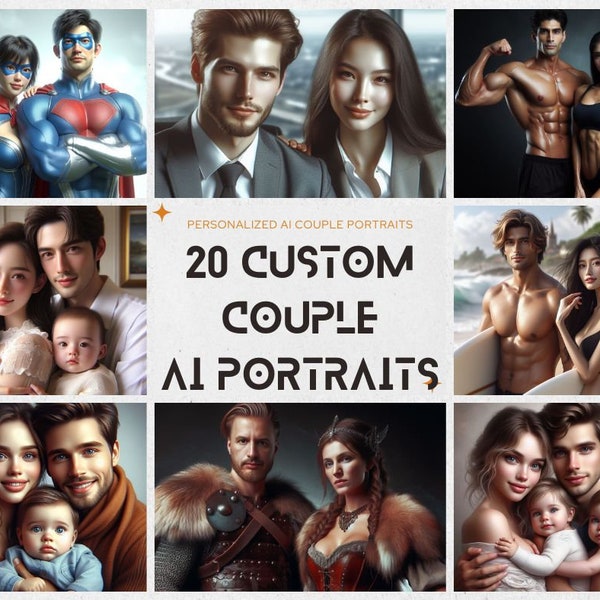 20 Custom AI Couple Portraits Best Valentines Gift, Anniversary Gift, Custom AI Art From Your Photos, Personalized AI Avatars. Be Superhero