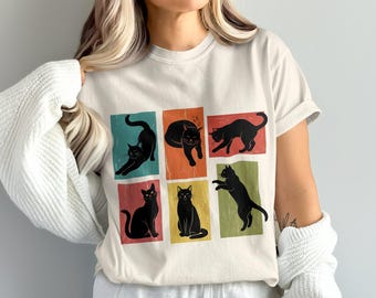 Schwarze Katze (PNG), Katzen-Clipart, Katzen-Silhouette (PNG), Lustige Katze, Retro-Katzendesign, Geschenk für Katzenliebhaber, Digitaler Download, Sublimations-PNG