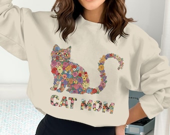 Cat Mom PNG, Floral Cat, Cat Lover Gift, Flower Cat Png, Sublimation Design, Digital Download, Digital,PNG