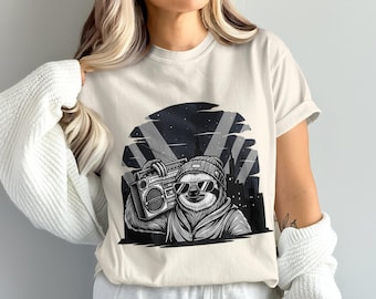 Sloth with Boombox PNG, Funny Sloth Clipart, Beanie Sloth, Sunglasses Sloth, Cool Sloth, Sublimation PNG, Digital Download