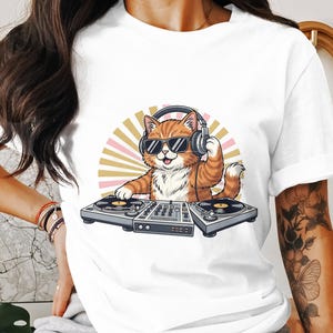 DJ Cat PNG, Cat with Headphones, Music Lover Png, Turntable Png, Funny Cat Png, Sublimation Png, Digital Download