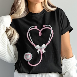 Pink Stethoscope PNG, Heart Stethoscope Clipart, Nurse Png, Medical Png, Bow Stethoscope, Sublimation Png,Coquette Aesthetic, Coquette Style