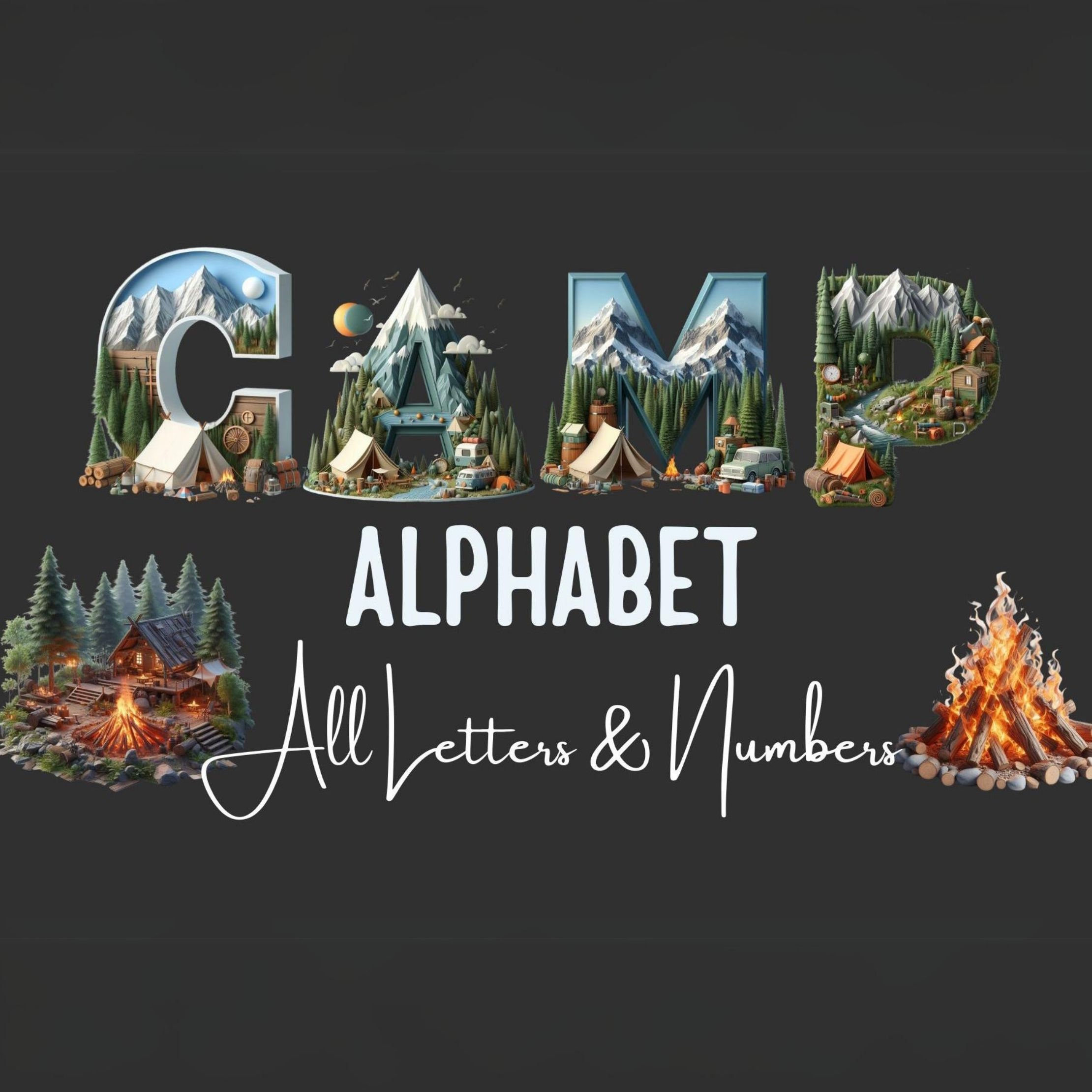 Camping Alphabet Letters Bundle, Camping PNG Letters, Numbers, Camping ...