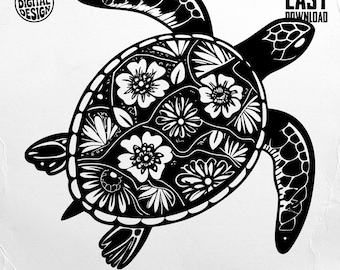 Floral Sea Turtle SVG, Turtle PNG, Turtle Clipart, Beach Png, Flower Turtle, Sublimation Png, Digital Download