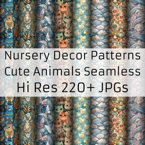 220+ bundel naadloze patronen kinderkamerdecoratie, kleurrijk hi-res jpeg kinderdagverblijfbehang Hooglandkoeien, eenhoorns, teddyberen Allemaal schattige kinderspullen