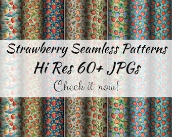 60+ Strawberries Seamless Patterns Summer Vibes with Strawberry Theme, Digital Download Printable Paper, Gift Wrap, Digital scrapbooking