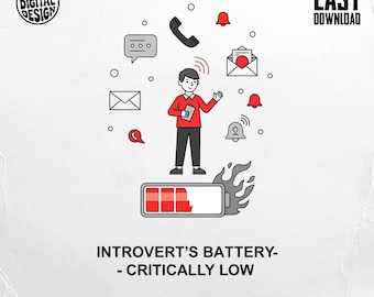 Introvert's Battery PNG, Critically Low, Digital Download, Social Battery, Introvert Png, Funny Png, Digital Art