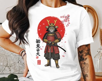 Camiseta-sudadera con gato samurái Camiseta-sudadera con gato japonés, diseño de guerrero japonés, camiseta gráfica genial, regalo para amantes de los gatos, camiseta de manga de anime