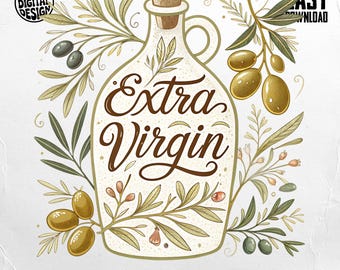 Extra Virgin Olive Oil PNG, Olive Branch Clipart, Kitchen Png, Cooking Png, Mediterranean Png, Digital Download, PNG