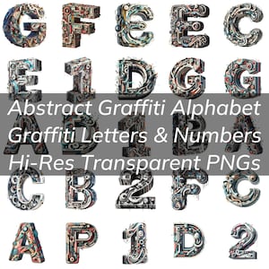 Abstract Graffiti Alphabet PNG Street Art Letters and Numbers Digital Download Urban Font Graffiti Letters