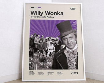 Willy Wonka The Chocolate Factory Mid Century Modern Movie Poster, Retro Film Art Prints, Movie Home Decor, Vintage Movie