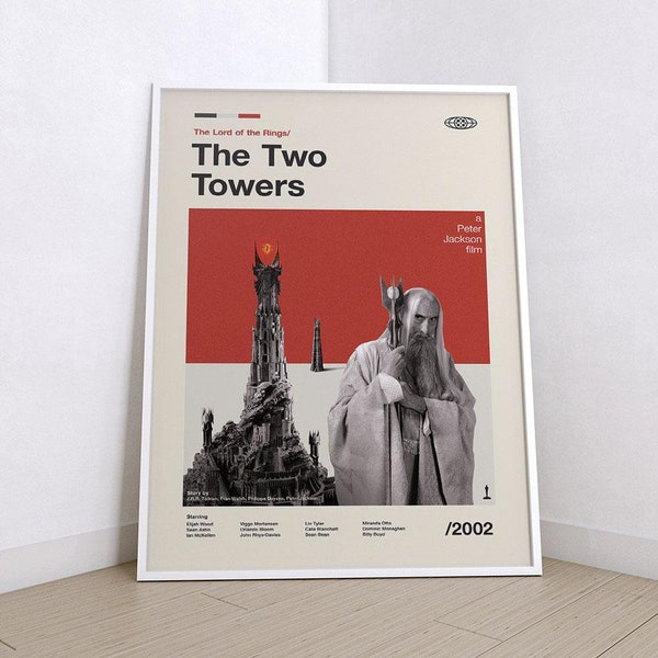 The Lord Of The Rings The Two Towers Mid Century Modern Movie Poster, Retro Film Art Prints, Movie Home Decor, Vintage Movie