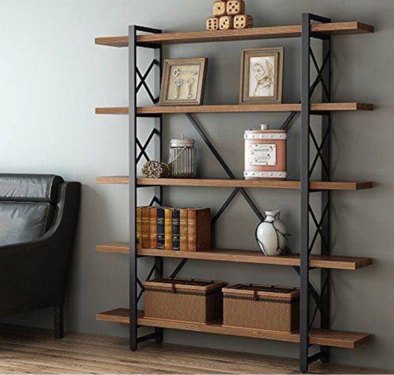 Iron wood bookcase Etsy